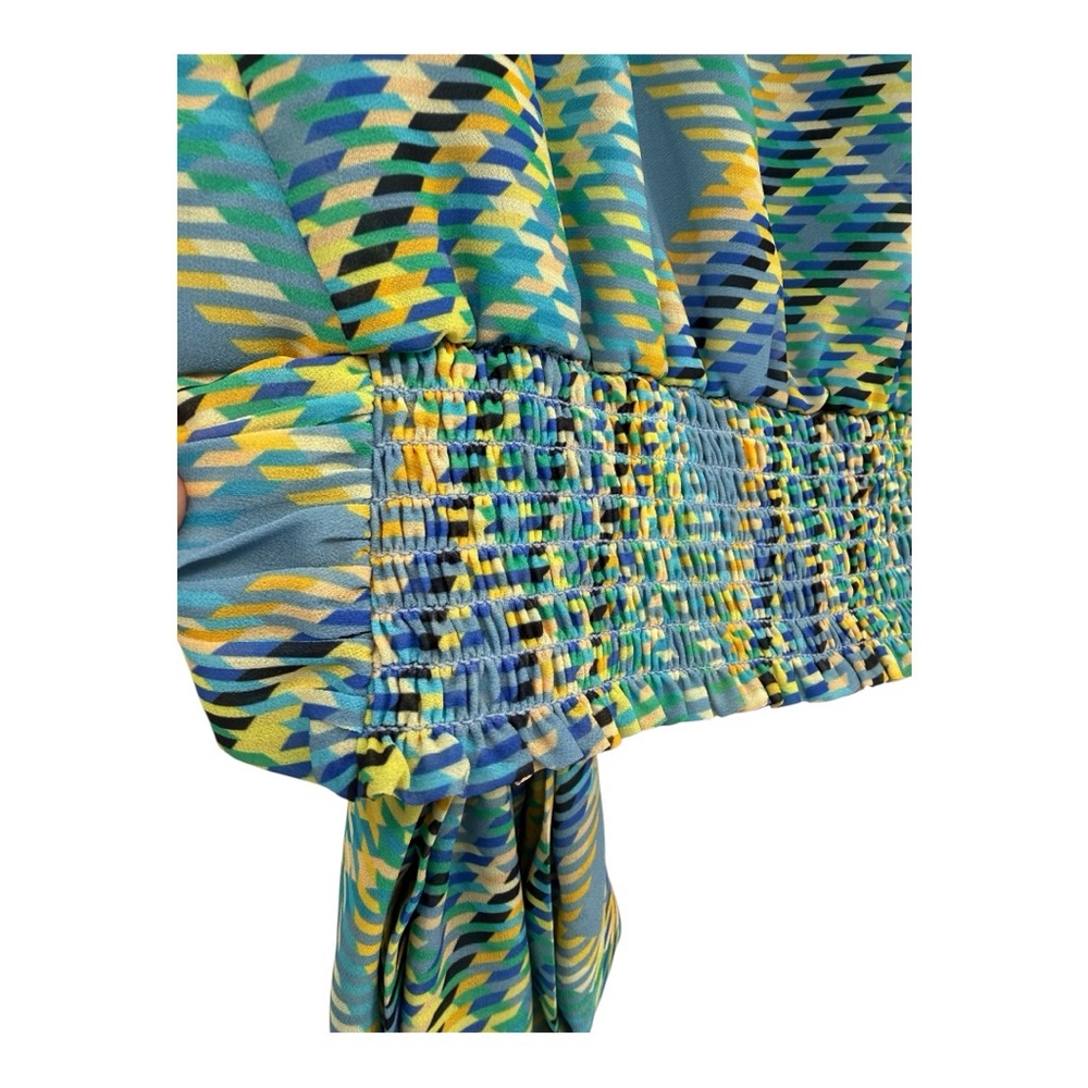 Ramy Brook New York Draped Lt Blue Plaid Cinch Waist Bow Blouse S NWT | $345 - Picture 7 of 16
